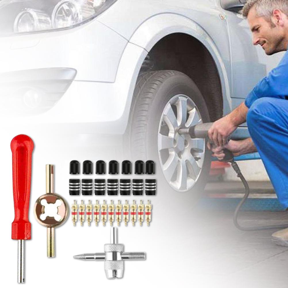 Slotted Handle Tire Valve Stem Core Remover Tire Valve Core Removal Tools Kit Valve Core Wrench Set Auto Motorcycle Accessories