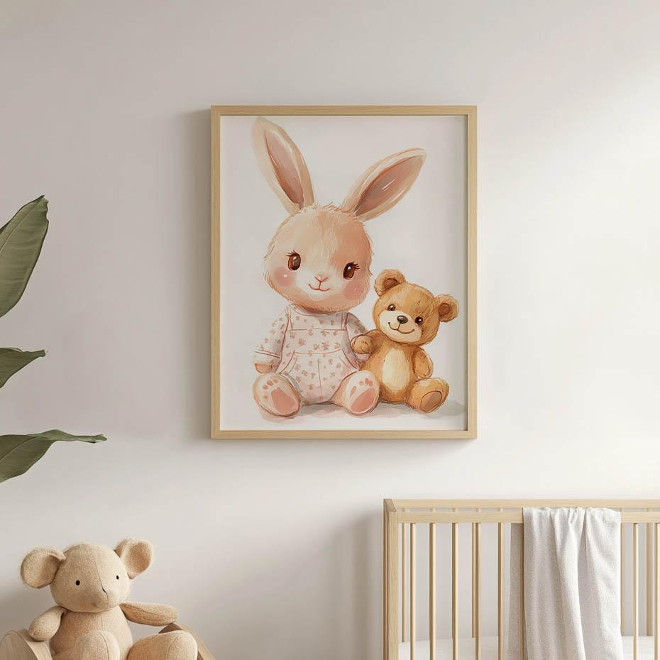 Plakat Uroczy Króliczek I Miś Plakat Uroczy Króliczek I Miś, 70X100 Cm, Bez Ramy, Płótno Premium Na Blejtramie