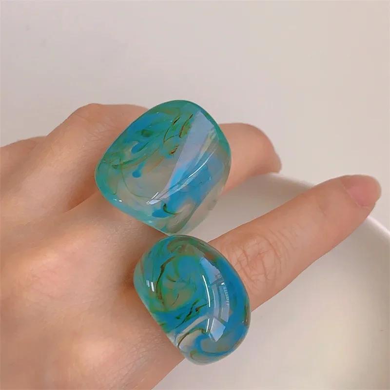 2026 Korea Vintage Transparente Harz Bunte Ringe Schick Bunte Acryl Blaue Geometrische Unregelmäßige Ringe für Damen Schmuck Geschenke
