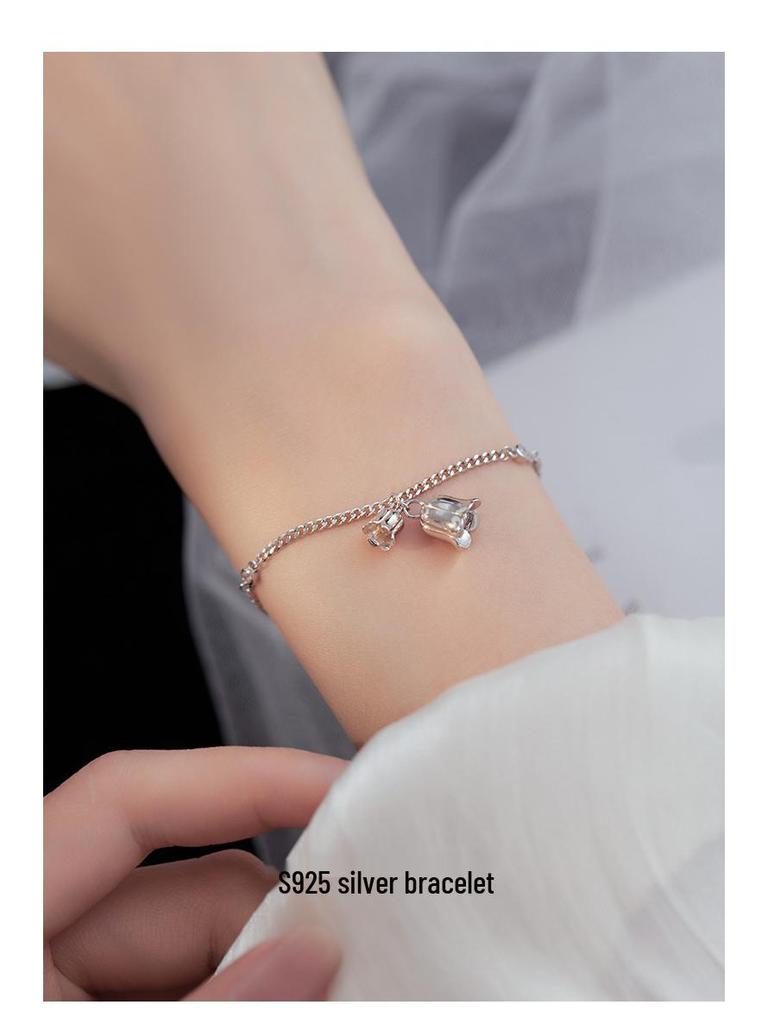 Banyan Tree S925 Silver Lily of the Valley Zircon Chain Bracelet for Women & Girls