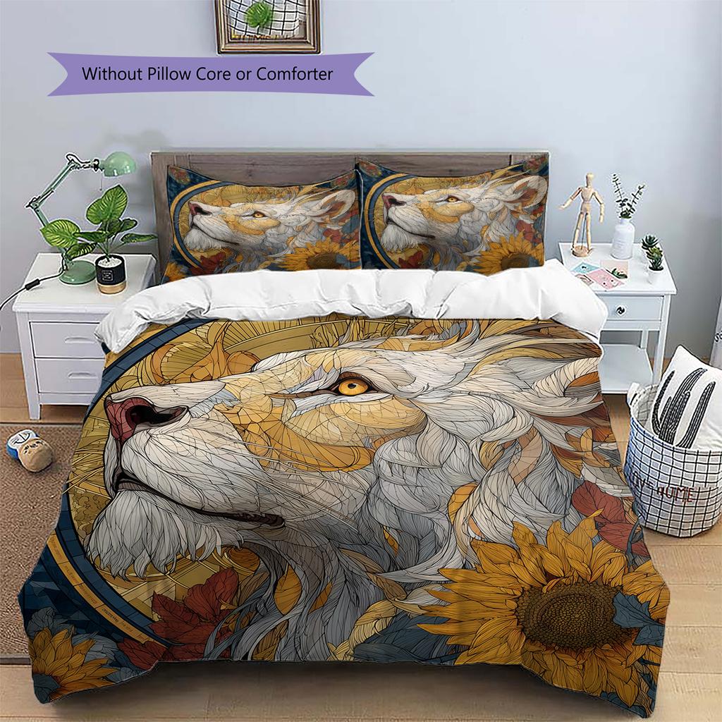 Lion Head Pattern Bedding Quilt Set  Home Decoration  Gift (1 * duvet cover + 2 * pillowcase  without core)