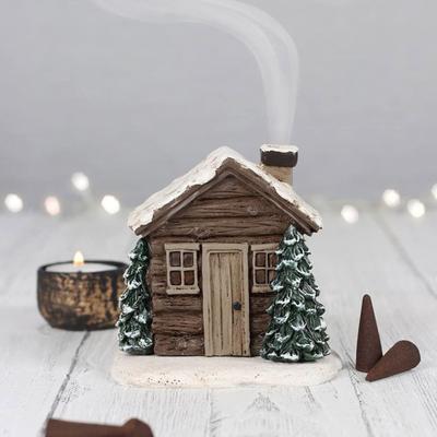 Log Cabin Incense Burner Christmas Style Good Detail Resin House Miniature Colorfast Decorative Rustic Home Fragrance Burner Censer New Year Gift