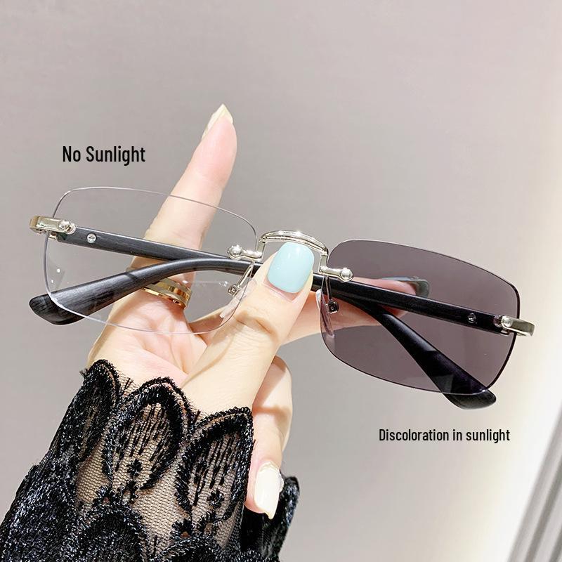 Frameless Wood Grain Light-Sensitive Anti-Blue Light Reading Glasses, Kuaishou Live Stream Style, Non-Prescription
