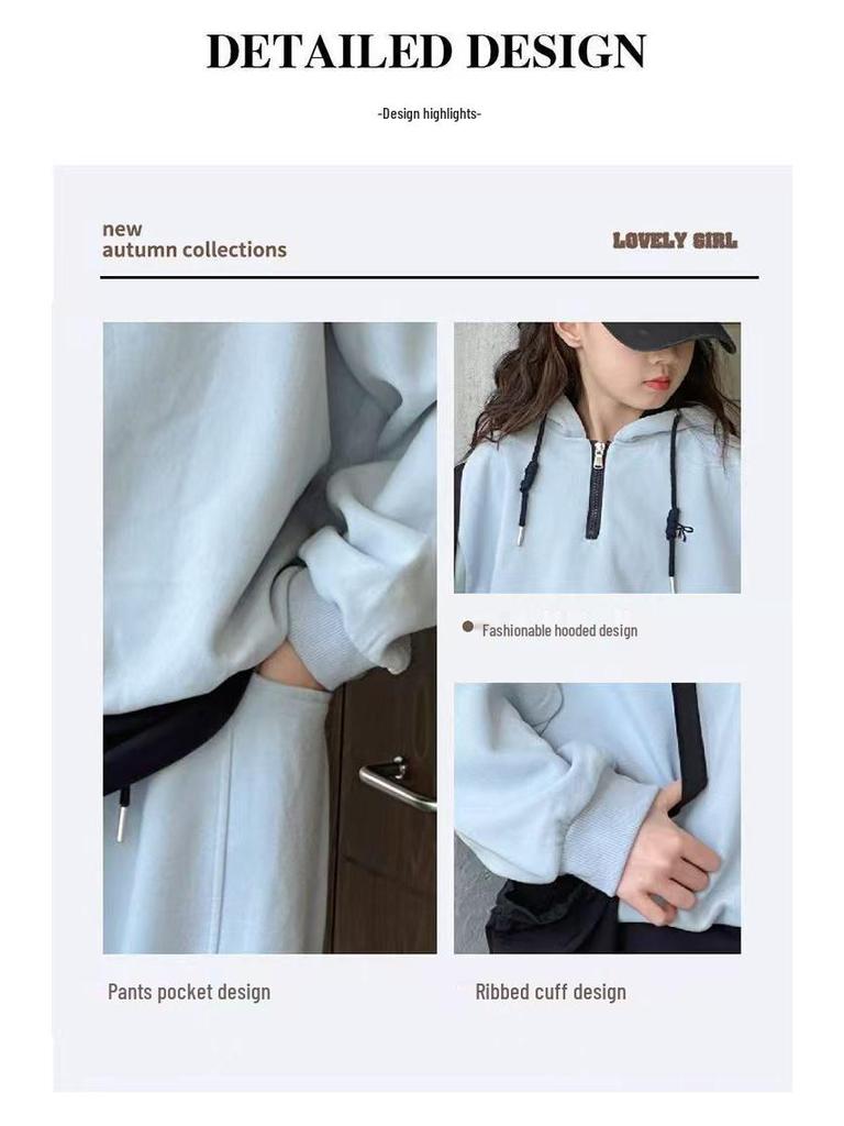 Girls' Korean-Style Hooded Two-Piece Set - Spring/Autumn 2025 Fashion for Big Kids