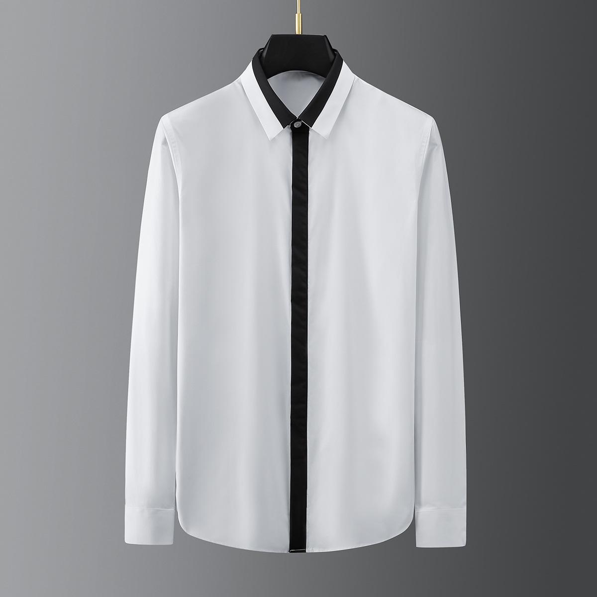 

European & American Style Men s Black & White Patchwork Long-Sleeve Trendy Shirt XXXL белый