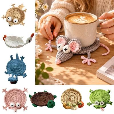 Handmade Crochet Craft Crochet Animal Coaster Cute Cartoon Cup Mat Daily Drink Cup Mat
