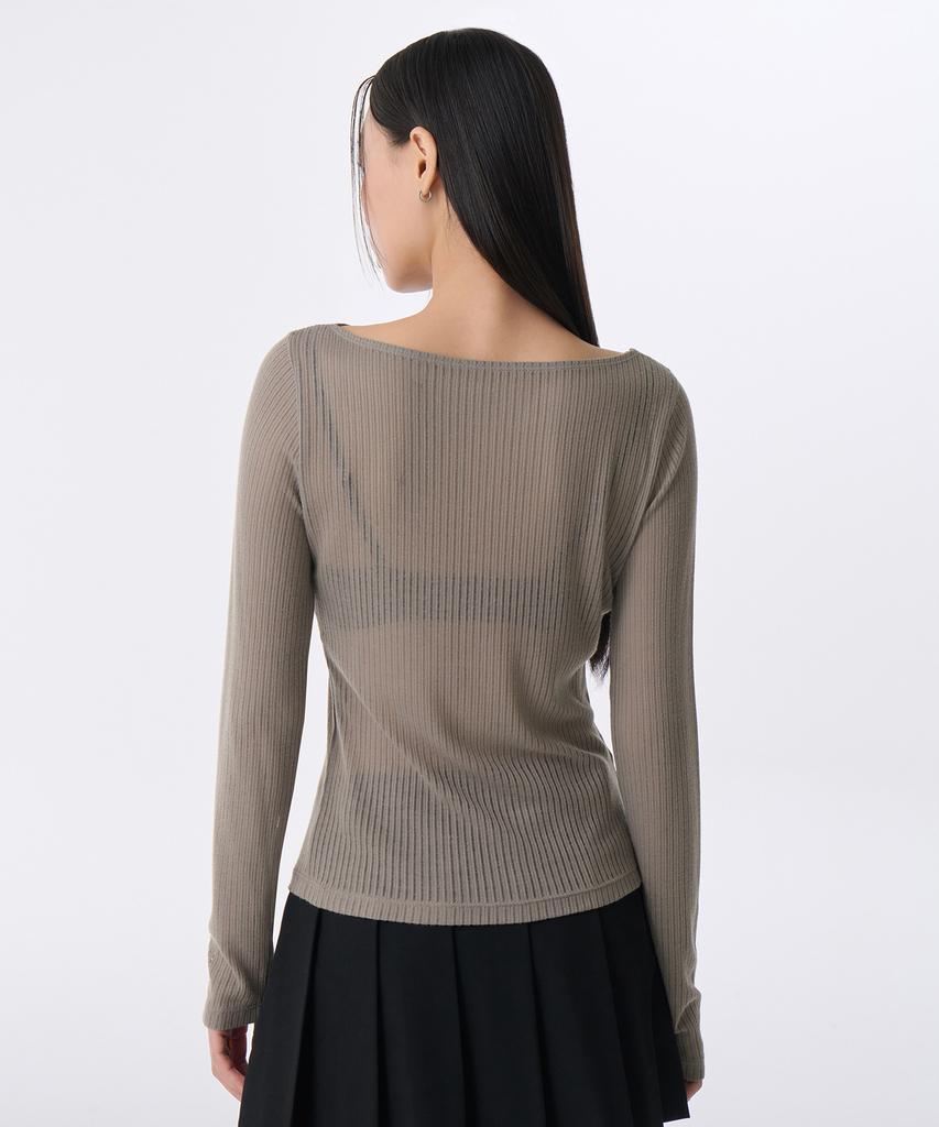 MUSINSA STANDARD WOMAN Women'S Vertical Sheer Boat Neck Long Sleeve T-Shirt [Taupe]