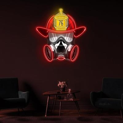 Firefighter Helmet Neon Light Sign USB Powered Dimmable LED Acrylic Helmet Lamp with On/Off Switch Firefighter Hero Wall Decoration