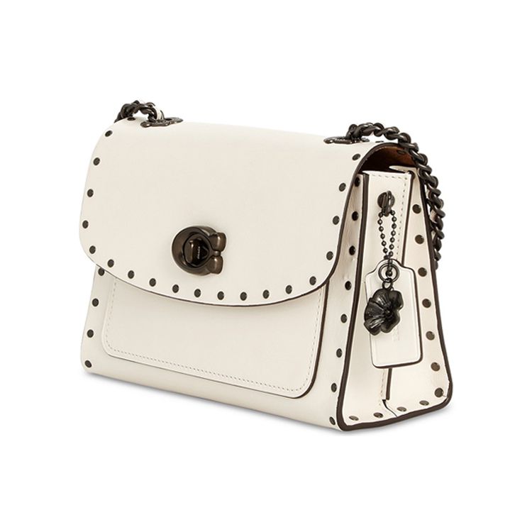 Coach Parker 18 Sweet Cool Style Turn Lock Logo Leather Studded Crossbody Shoulder Bag Small Women shoulder bag White 29389-BPCHK