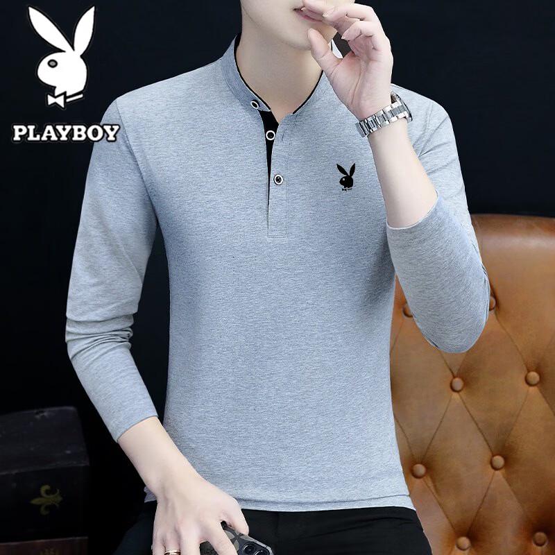 PLAYBOY Men's Stand Collar Long Sleeve Casual T-Shirt