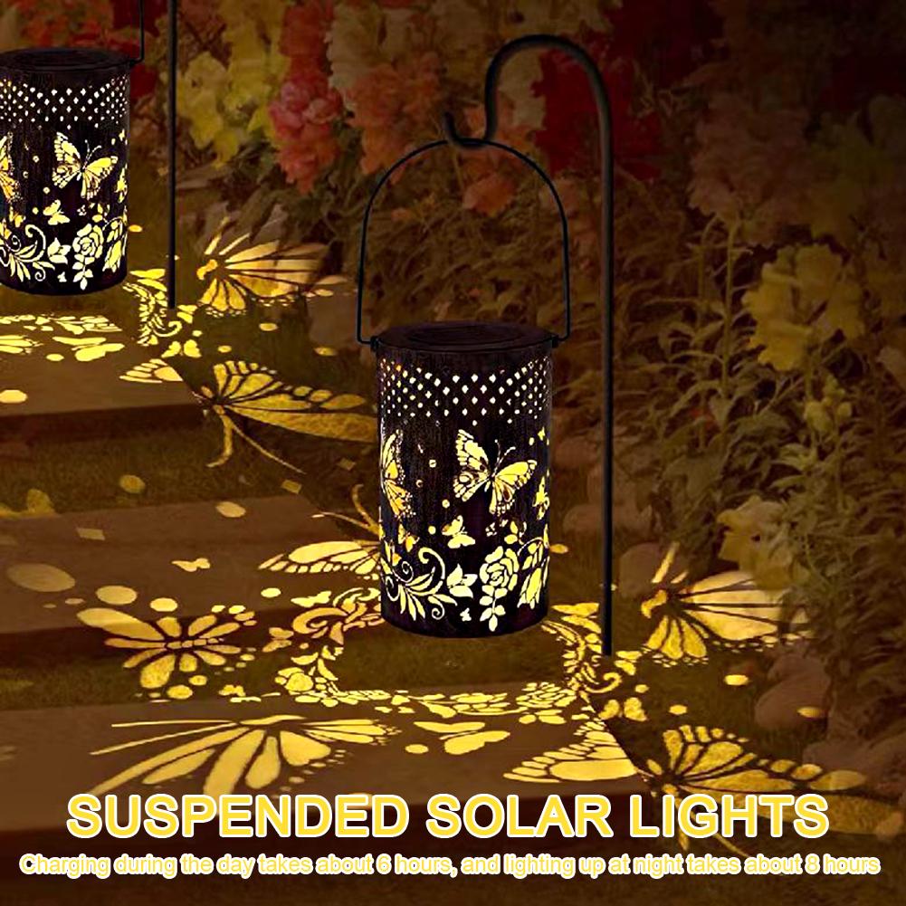 Butterfly Shadow Solar Light IP65 Waterproof Projection Solar Garden Light Solar Hanging Lantern Light Outdoor Garden Decoration