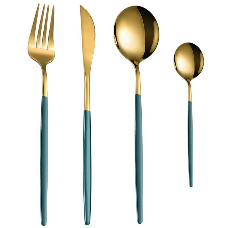 Gold Spray 410 Stainless Steel Cutlery Set (4-Piece) - Steak Knife, Fork, Spoon & Teaspoon - Ideal for Gift-Giving