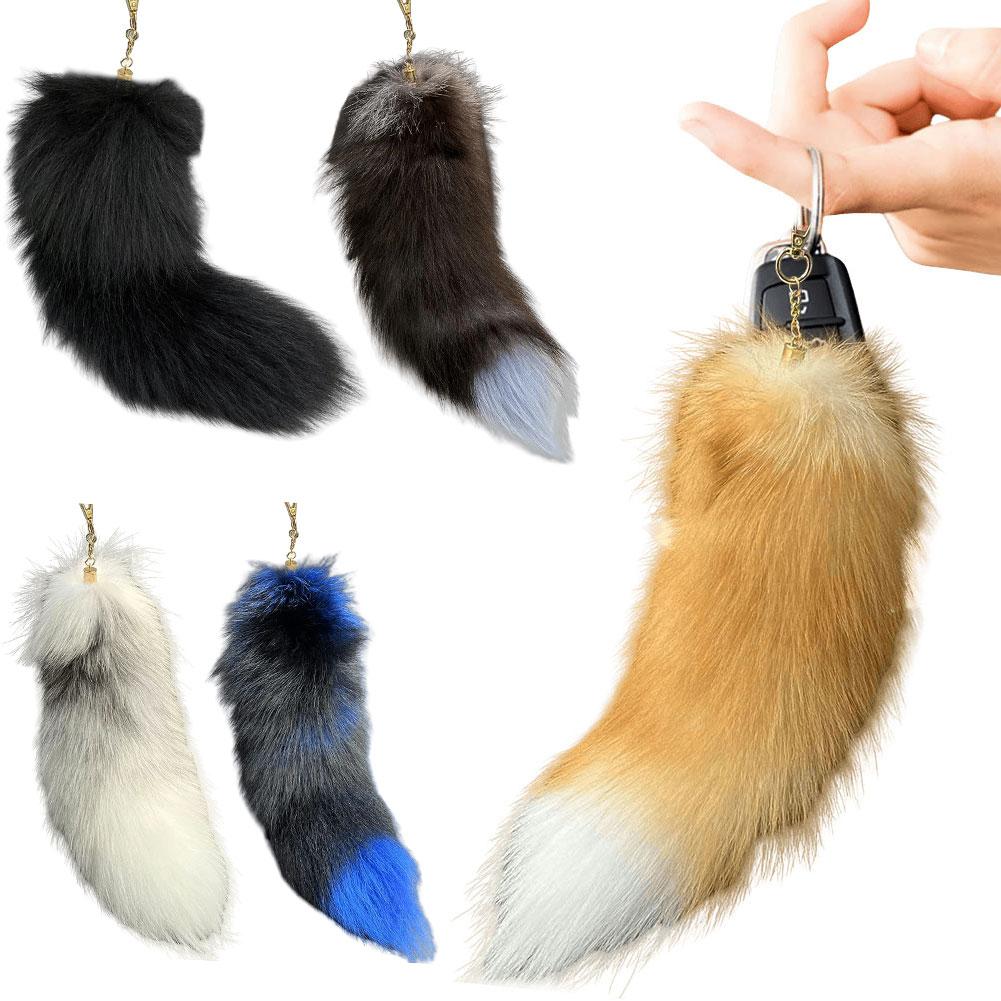 Huge Fluffy Faux Fur Fox Tail Keychain Therian Tail Fox Tail Keychain Fur Pendant Key Chain Gift for Women Girl Cute Animal Tail