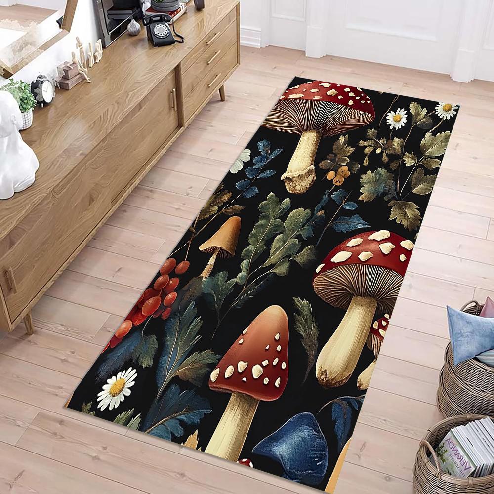 Mushroom Forest Pattern Runner Rug Retro Home Decor Absorbent Floor Mat Non-slip Carpet for Entryway Hallway Living Room Bedside