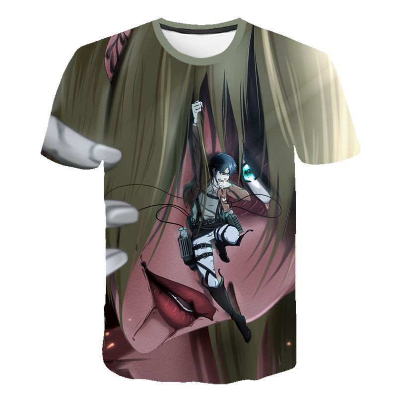 Anime Attack on Titan 3D Printed T-Shirt, Eren Levi Design, Soft Polyester Fabric, Comfortable Casual Short Sleeve Tee