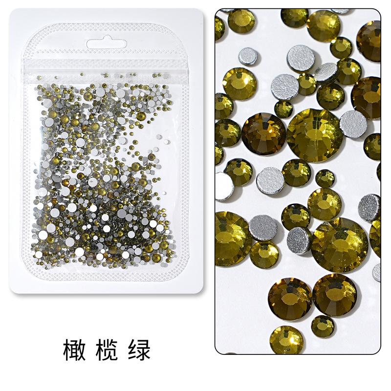 1440 buc, Un pachet întreg de manichiuri colorate, Diamante cu fund plat, Burghie din sticlă de cristal nu pot cădea de pe fund, Bijuterii cu diamante rotunde cu dimensiuni mixte.