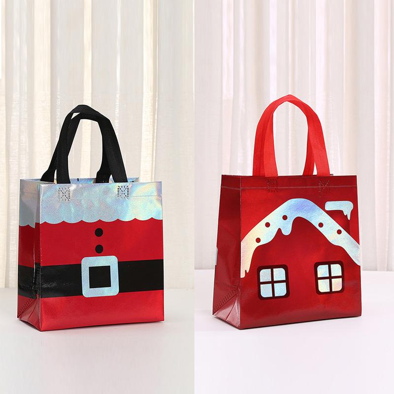 6/12PCS Non-woven Waterproof Retail Bags Red Gift Tote Bag Reusable Santa Claus & House Merry Christmas Mall Shopping Bags