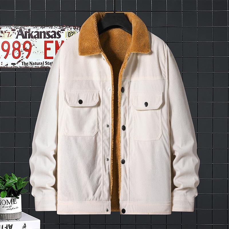 Corduroy Fleece Jacket Trendy Men s Autumn and Winter Jacket Fleece Tooling M