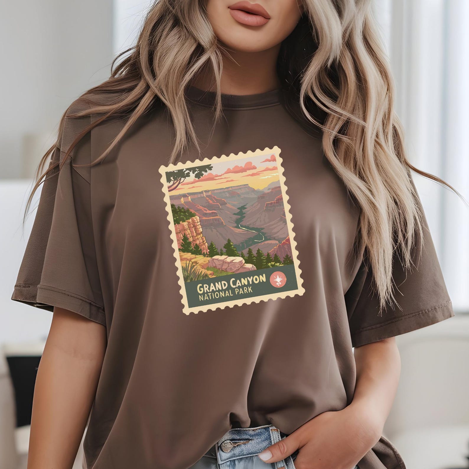 Grand Canyon National Park Postage Stamp T-Shirt, Hiking Top 3XL