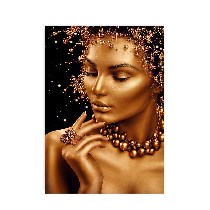 

Африканские черные золотые женские постеры и принты, картины на холсте, современные скандинавские настенные художественные картины для гостиной, украшения дома 21X30cm No Frame