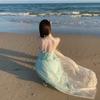 Summer Sense Seaside Photo Vacation Dress Mint Mambo Dopamine Wear Fairy Suspender Long Dress Girl