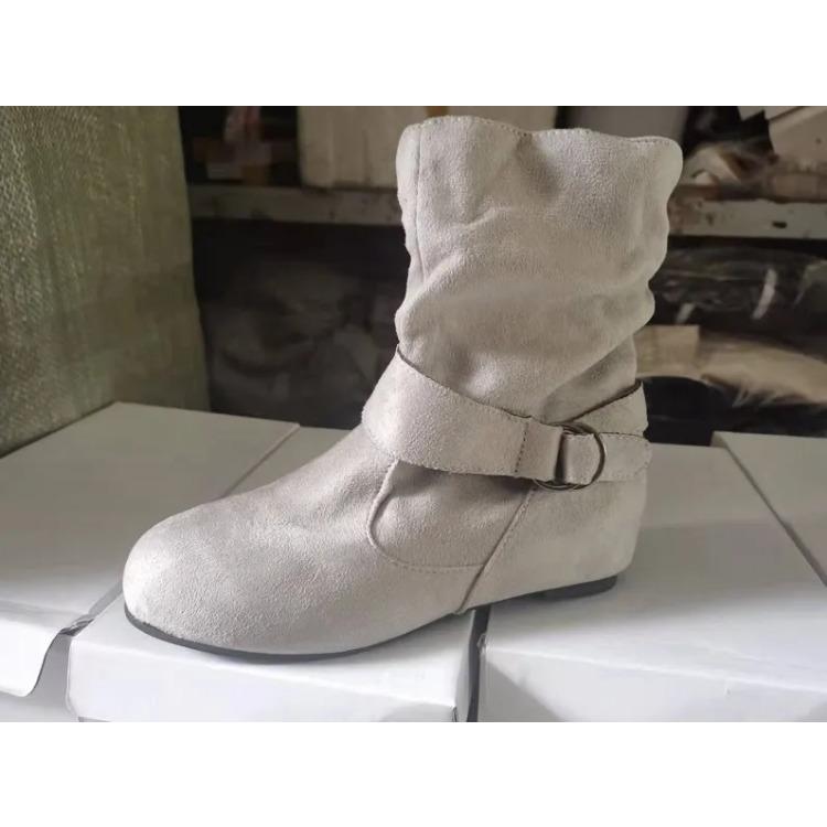 

Осенне-зимние женские полусапожки из кожи с плоской подошвой и пряжкой, замшевые с застежкой-молнией и круглым носком, женские ботинки «Челси» размер 43 43