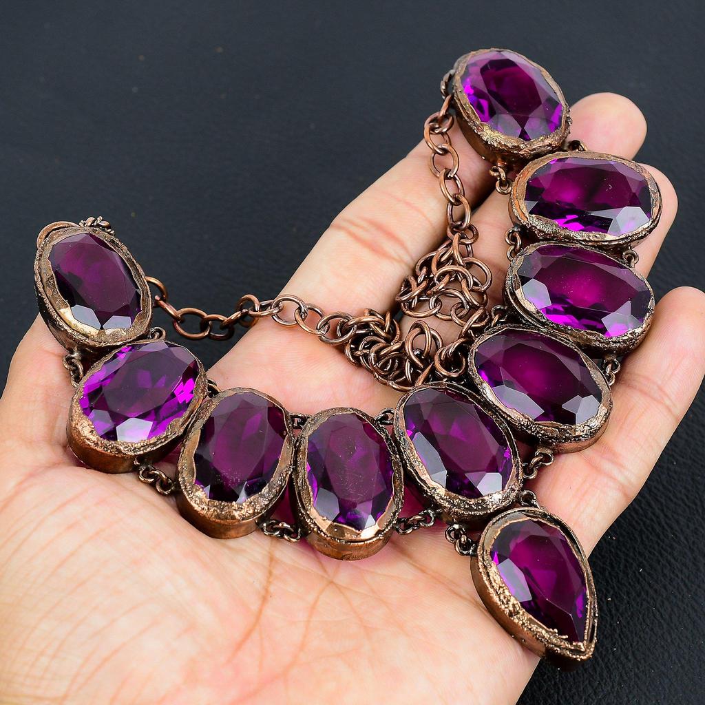 Pink Amethyst Necklace, Copper Electroformed Necklace Handmade Gemstone Jewelry, Gifts For Wife Brand New Necklace