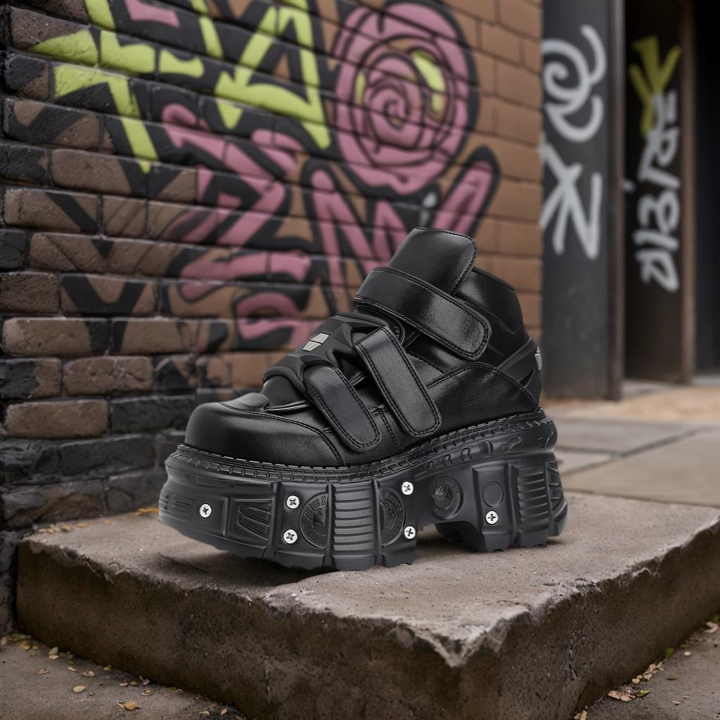 Punk Style Women Shoes Heel Height 6CM Platform Shoes Woman Metal Decor Sneakers Gothic Ankle Rock Boots for Women