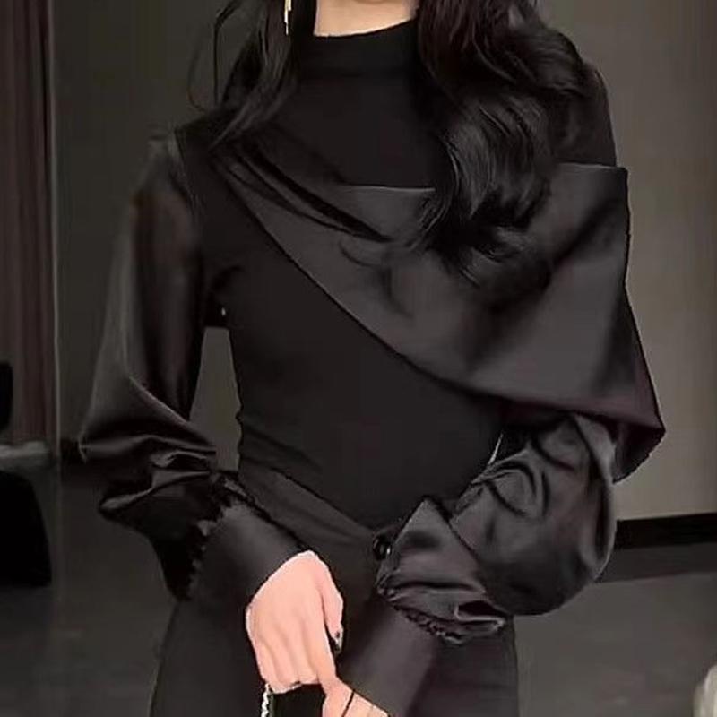 French Light Luxury Fashion Fake Two-piece Stitching High-neck Long-sleeved Shirt Women's Spring Temperament All-match Blouse