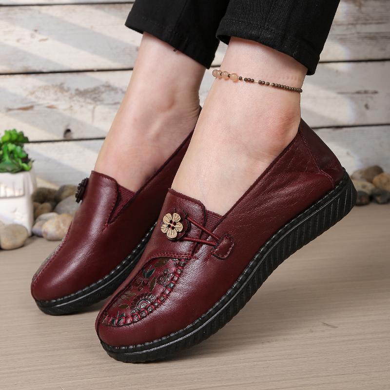 Style Ladies Loafers Ladies Leather Flat Shoes,simple and Classic Mom's Shoes Anti-slip and Comfortable,free Shipping