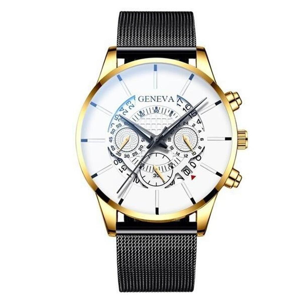 Luxury Men's Business Calendar Watches Stainless Steel Mesh Belt Quartz Watch