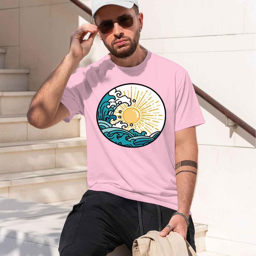 Sun And Wave Printed Breathable Round Neck Tee Malist Design Lightweight Fabr Unisex Bas Unisexs Tshirt 2026 New Model Shortsleev