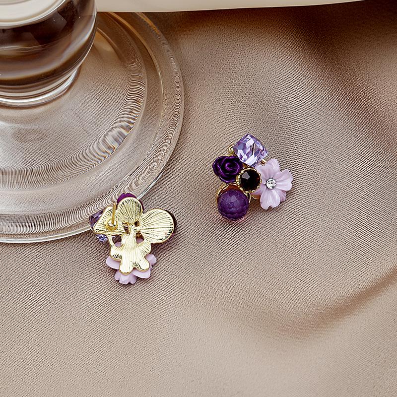 Silbernadel Lila Strass Katzenaugenblumen Ohrringe - Retro Feen Design