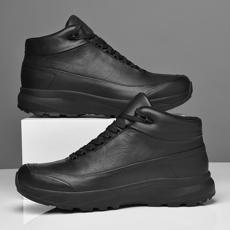 Men's Winter High-Top Velvet-Lined Outdoor Hiking Boots - Anti-Slip, Breathable, Large Size, Versatile Leather.