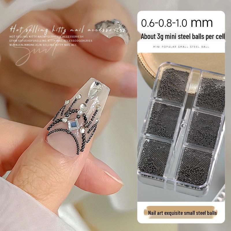 Gold & Silver Mini Steel Nail Art Beads - 6 Boxed DIY Metal Round Decorations