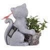 Solar Powered Decorative Animal Planter Creative Cat Artwork Flower Pot with Light Desktop Cat Flowerpot for Cabinet Backyard