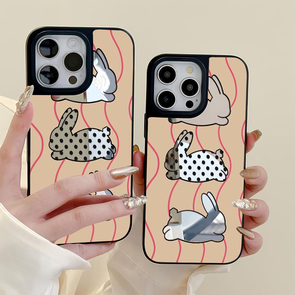 Hollow Rabbit Is Suitable for Apple 17ProMax Black Frame Mirror Mobile Phone Case 15 All-inclusive 13/12 Niche 14 Large Holes