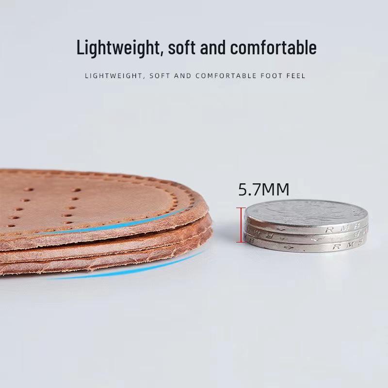Genuine Leather Breathable Insoles for Men and Women - Sweat-Absorbent, Thickened Cowhide, Pigskin for Sports - Comfortable Summer Shoe Inserts