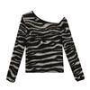 Spring New Long-sleeved Zebra Pattern Off-shoulder Korean Slim Base Shirt Simple T-shirt Top