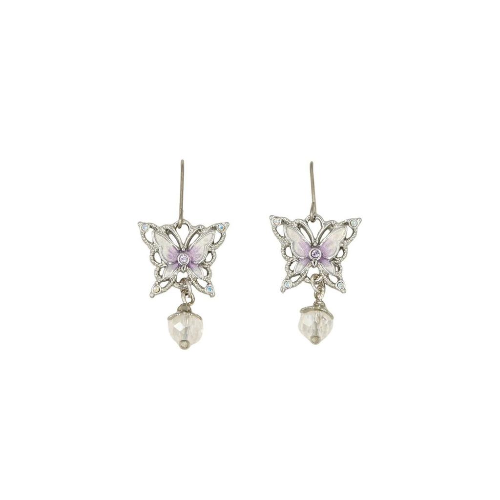 ANNA SUI Butterfly Motif Dangle Hook Earrings Silver Plated Titanium Post SAMA1540 XW