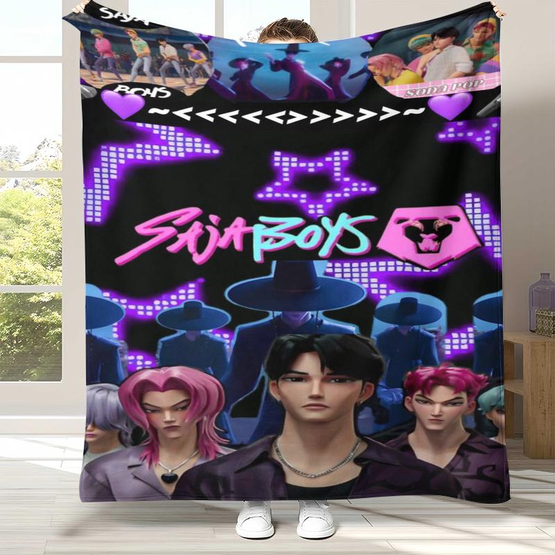 K-Pop Dämonenjäger Goldene Saja Jungen Flanelldecke, Ultra Weiche Warme Plüschdecke für Zuhause Schlafzimmer Bett Sofa Abdeckung Büro Picknick