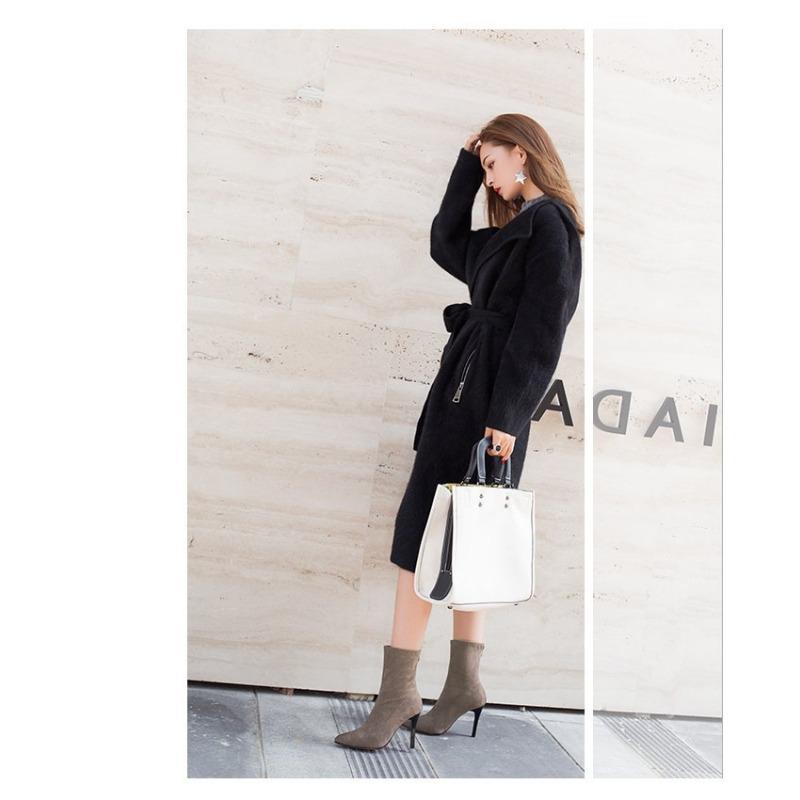 Back zipper pointed short boots for women, slim heels, suede, slim legs, high heels, elastic