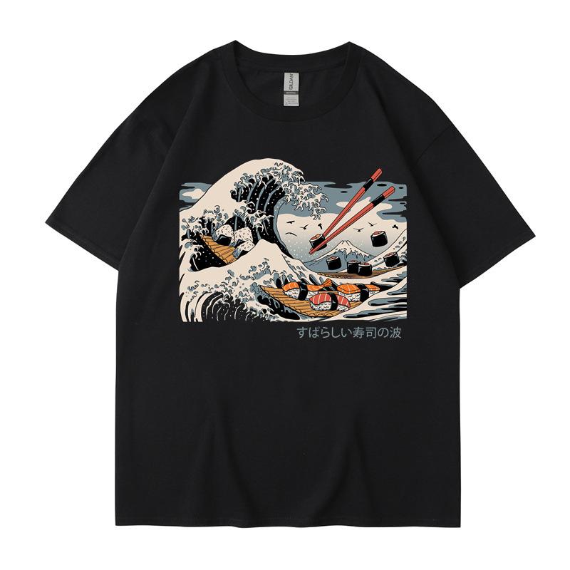 2025 Summer New Sea Sushi Print Women's T-Shirt Sports Casual Round Neck Short Sleeve Top