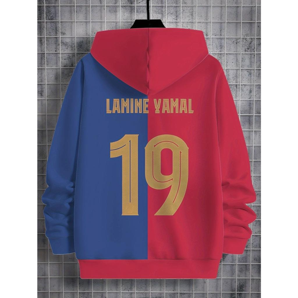 Boys' Football Hoodie, Red and Blue Color Blocked Pullover Sweatshirt, Soft Sports Jacket for Football Players and Fans
