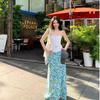 Floral Ruched Bandeau Top & High-Waisted Slim Skirt Set for Women