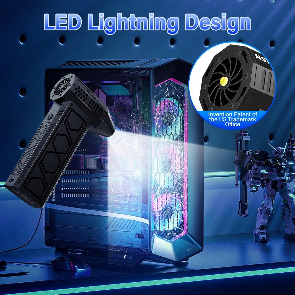 Blower Fan Compressed Air Duster 180000RPM Electric Duster 5000mAh Battery with LED Lights and Cooling Function Can USB Charging