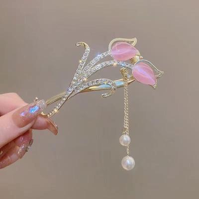 Ancient Style Lily Tulip Tassel Twist Hair Clip for Hanfu Updo