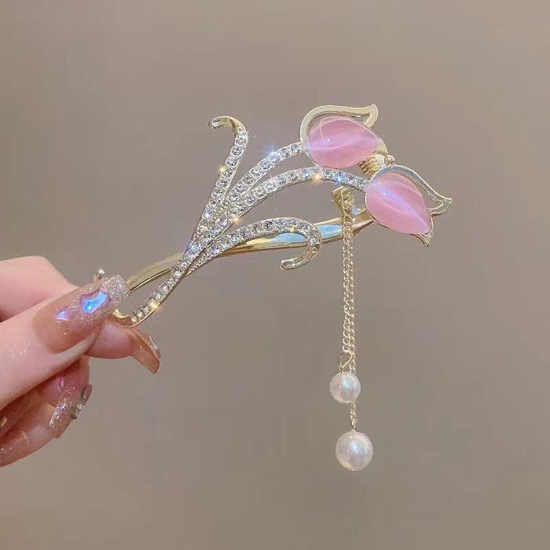 Ancient Style Lily Tulip Tassel Twist Hair Clip for Hanfu Updo