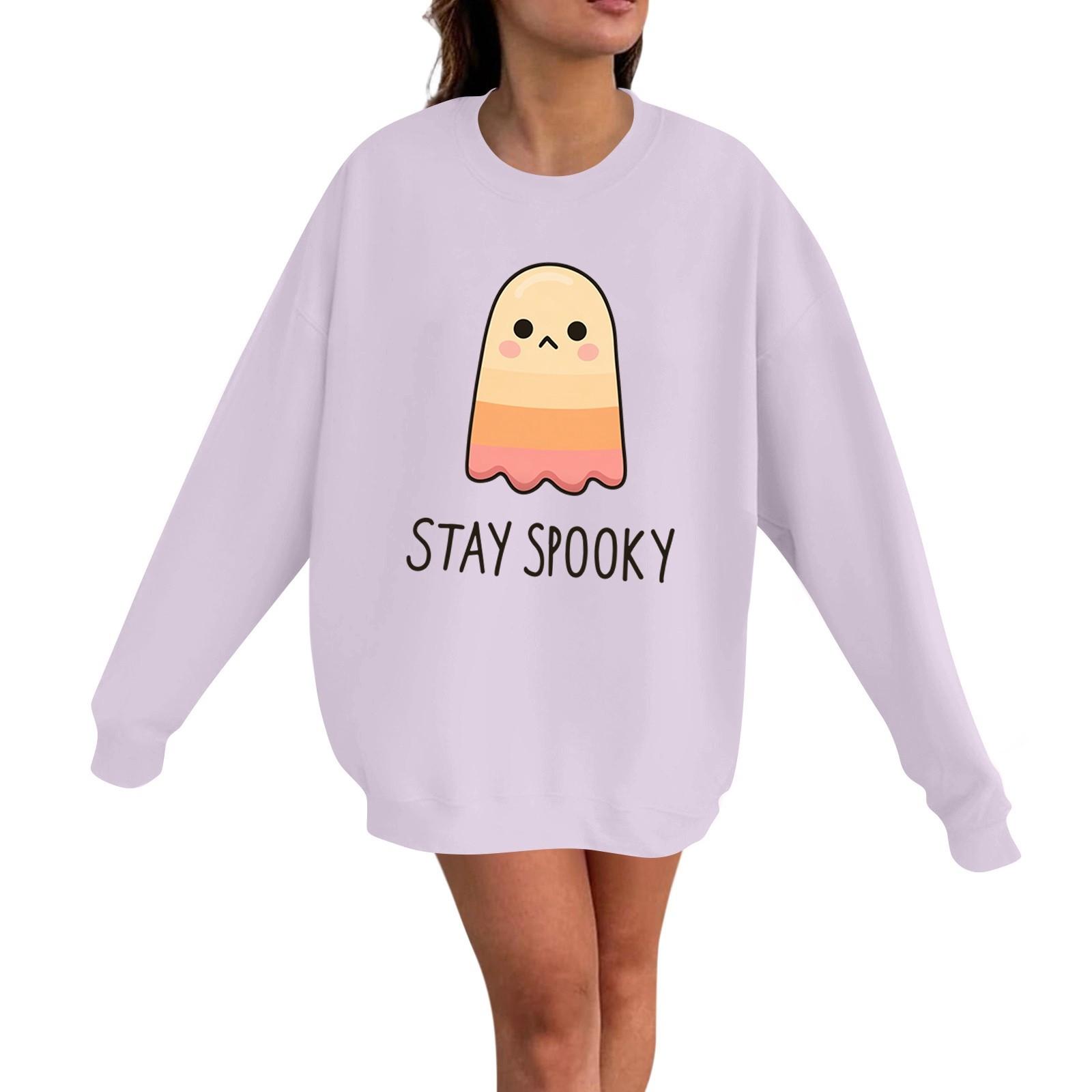 

Женский повседневный модный пуловер с длинным рукавом и принтом на Хэллоуин, с круглым вырезом L