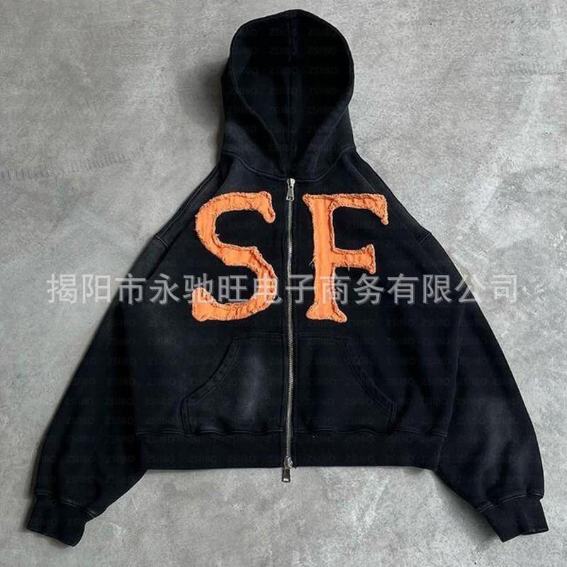 Unisex Oversized Hooded Zip-Up Sweatshirt With Letter Print Casual Streetwear